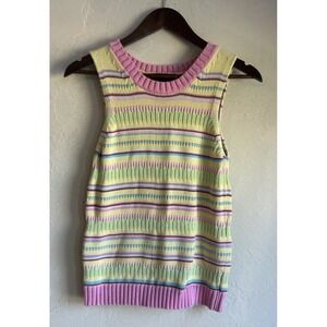 Vintage Y2K Harolds Striped Sweater Tank Top S Knit Chunky Preppy Pastel 2000s